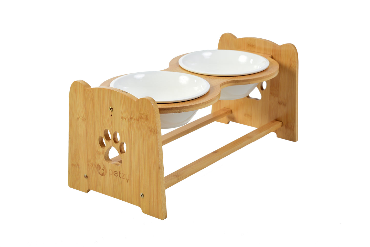 Petzy Premium Hundenapf Keramik oder Katzennapf, 350 - 1200 ml pro Napf | Höhenverstellbar, Perfekter Futternapf für Hund und Katze | Näpfe mit Futterstation aus Bambus + rutschfeste Napfunterlage wählbar