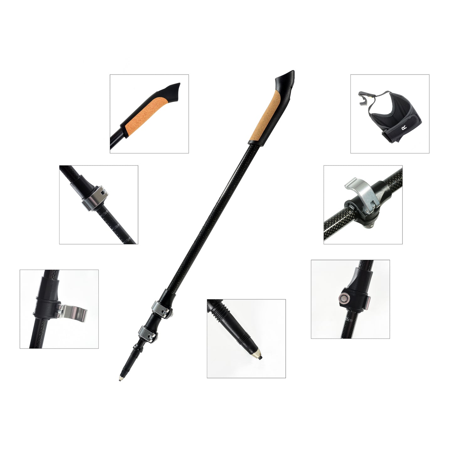 Muawo verstellbar Premium Nordic Walking Stöcke | 100% Carbon, ultraleichte 209g, 64-135cm Easy-Clickverschluss | Trekkingstöcke, Wanderstöcke, Walkingstöcke Herren & Damen