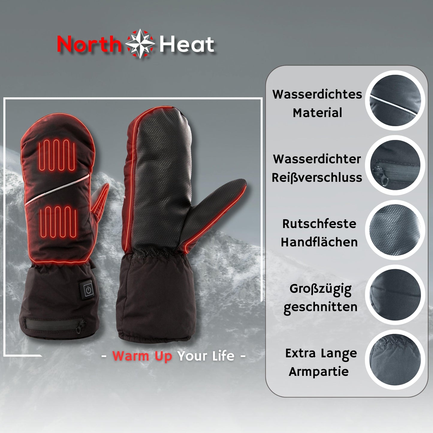 beheizbare handschuhe fäustlinge NorthHeat Premium optimierte beheizte Handschuhe