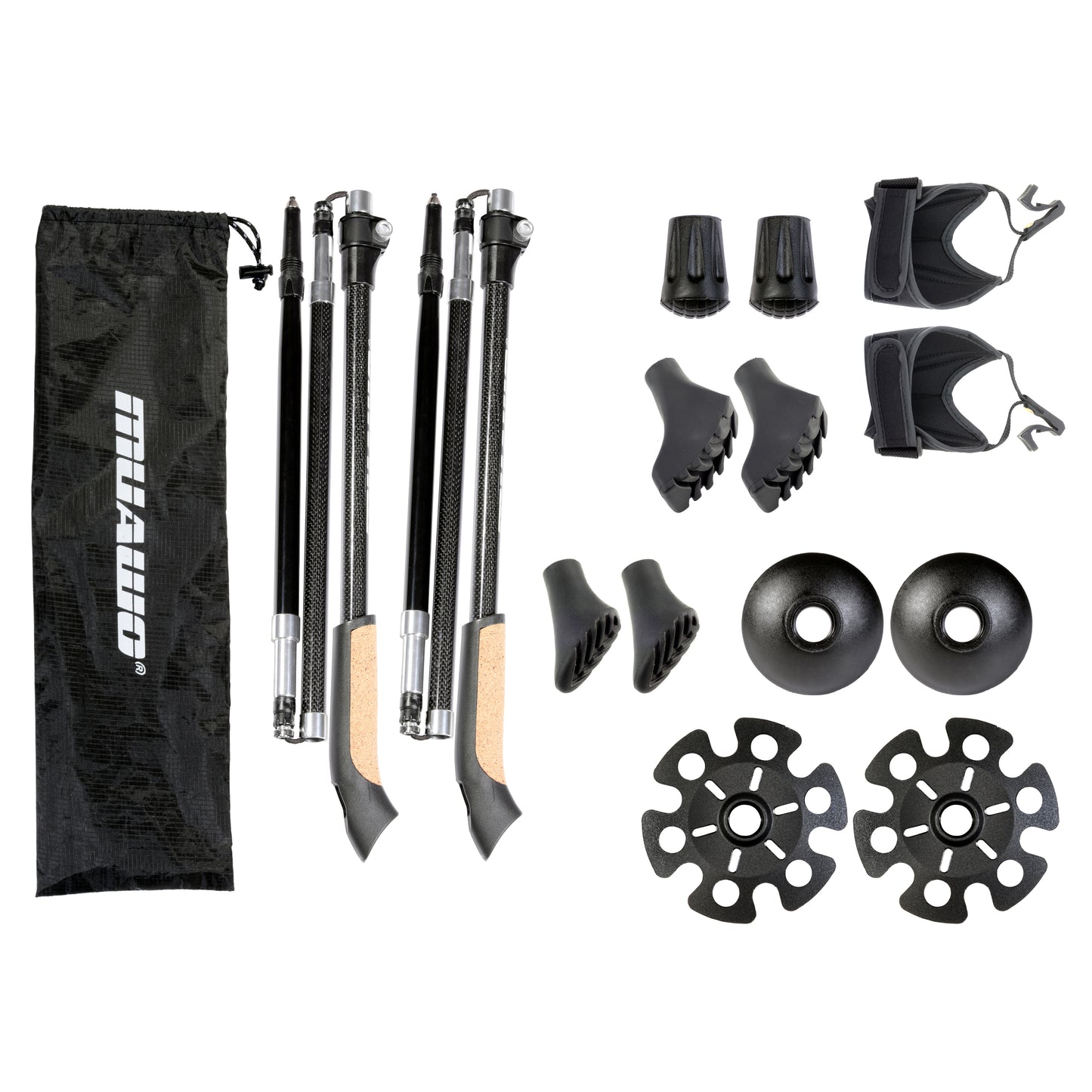 Muawo faltbar verstellbar Premium Nordic Walking Stöcke | ultraleichte 249g, 105-135cm Teleskobstange, 67% Carbon | Trekkingstöcke, Wanderstöcke, Walkingstöcke Herren & Damen